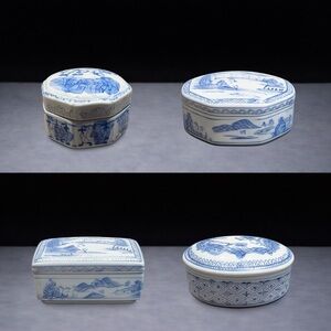 Brand New Ming Dynasty Blue & White Porcelain Keepsake Collection — Set of 4